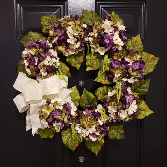 Purple Blended Hydrangea Grapevine Wreath Luxury Home Decor - Picture 2 of 4